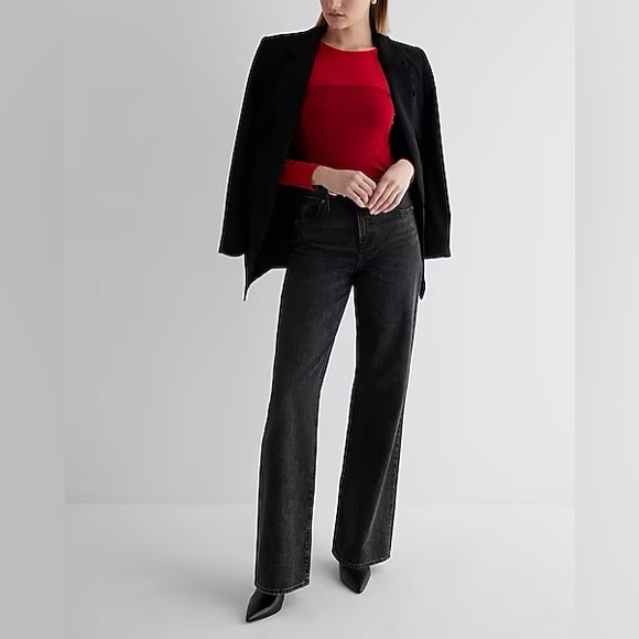 Express Long-sleeve Fitted Mesh Top Lipstick Red EUC - Picture 8 of 11